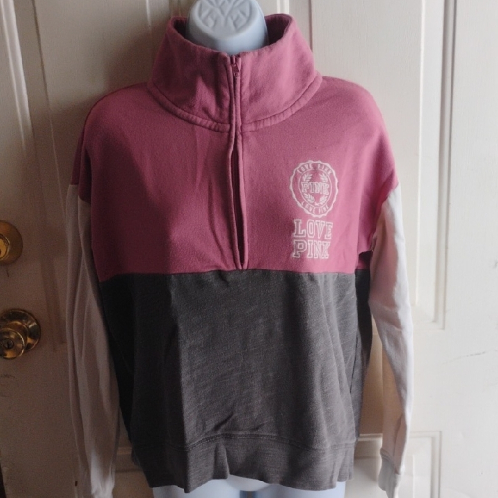 PINK Victoria's Secret Women's Pink and Gray Turtleneck Sweater
